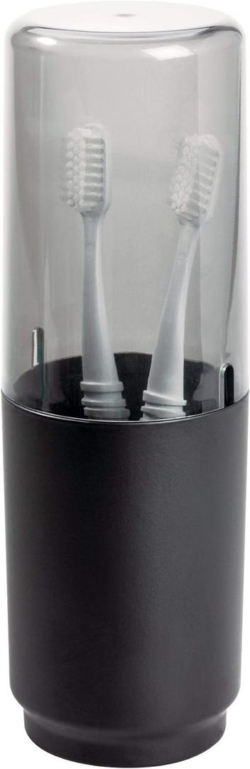 iDesign Austin Covered Holder, Holds Regular and Electric Toothbrushes (Smoke/Matte Black)