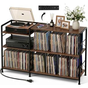 Faesun 50 Inch Large Record Player Stand with vinyl Storage, Walnut