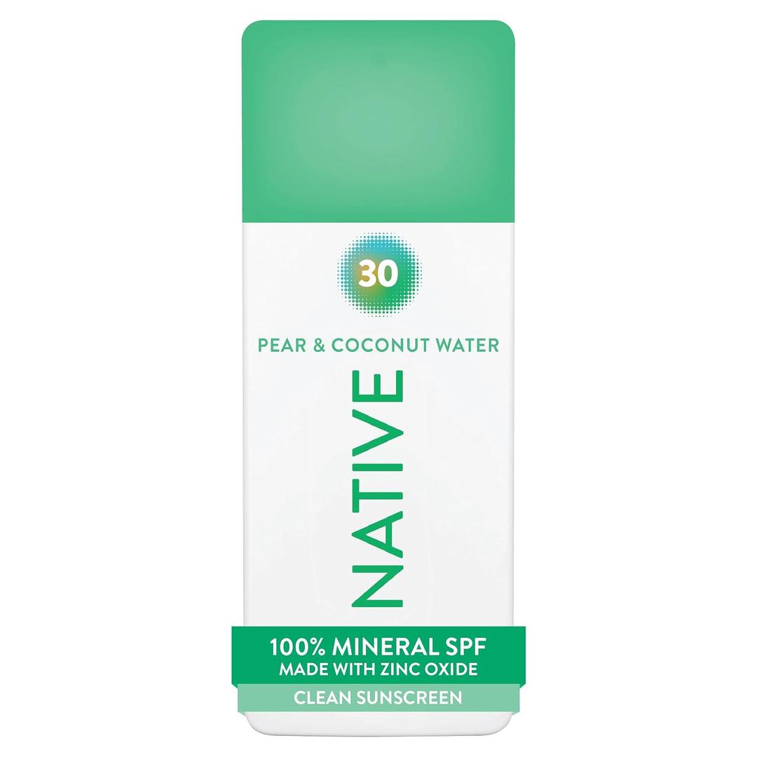 Native Mineral Sunscreen Spray SPF 30, Pear & Coconut Water Scent, with 100% Mineral Zinc Oxide for Face & Body, Hawaii Compliant, Vegan, No White Cast - 7 oz