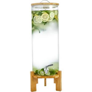 Beverage Dispenser 3.5 Gallon with Spigot Glass Water Dispenser for Parties, Bars, Restaurants (13Lwith Wood Stand Drink Dispensers