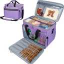 Anitor Large Crochet Bag Knitting Bag Yarn Storage Tote, Yarn Bag with Clear Top Lid, Unfinished Project Compartment, 6 Yarn Holes. Holds Knitting Needles, Crochet Hooks, Yarn, Purple, (Bag Only)