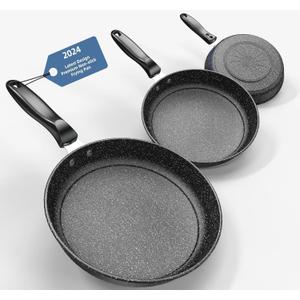Nonstick Fry Pan Skillet Set, 10"+11"+12" Cast Iron Skillet 3 Pieces Set for Cooking, Professional Frying Pans Nonstick with Stay Cool Handle, PFAS-Free, Dishwasher Safe (OH3)