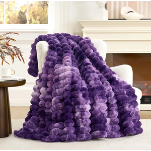Cozy Bliss Faux Fur Throw Blanket for Couch, Cozy Warm Plush Striped Blanket for Sofa Bedroom Living Room, 50 * 60 Inches Tie-dye Purple