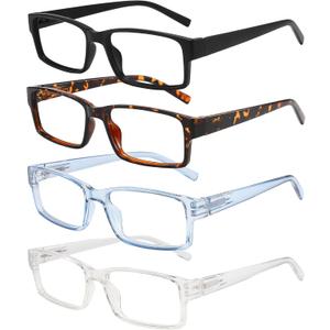 WENLCCK Rectangle Reading Glasses for Men and Women with Spring Hinges Clear Lens Readers (Black, Demi Brown, Blue, Transparent, 1.75, x)
