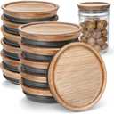 SKYBD Wooden Storage Lids for Ball/Mason/Kerr Jars, Food Grade Material, Reusable canning lids with Silicone Seal, 100% Fit & Airtight for Jars (12PCS-Wide)