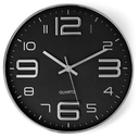 Bernhard Products Black Wall Clock 12 Inch Stylish Modern Silver Silent NonTicking Quartz Battery Operated Round 3D Decorative Design for Home/Office/Kitchen/Bedroom/Living Room, Easy to Read