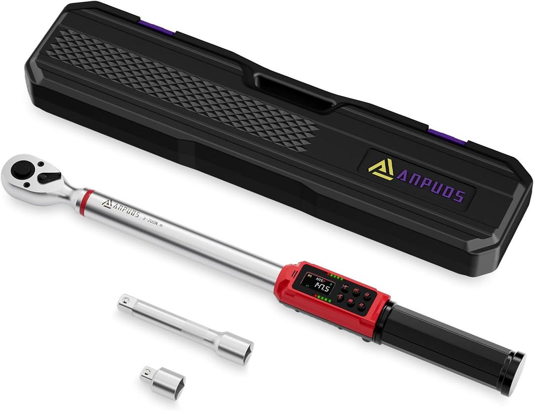 1/2 Inch Drive Digital Torque Wrench, 2.2-147.5 Ft.lb/3-200Nm, Electronic Torque Wrench Set with 1% Accuracy, Vibration, Buzzer and LED Flash Notification for Motorcycle Car