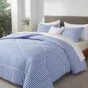 mixinni Striped Comforter Set Queen Size - Blue Stripes Pattern Bed Set for All Season, 3 Pieces Lightweight Bedding Comforter Sets for All Seasons (1 Soft Fluffy Comforter + 2 Pillowcases)