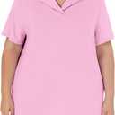 Plus Size Polo Shirts for Women Short Sleeve Golf Shirts V Neck Loose Fit Tennis Shirts Quick-Drying Workout Tops (Pink, XXL)