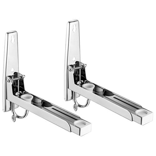 Stainless Steel Microwave Oven Rack, Wall Mounted Microwave Bracket, Microwav-e Stands Hinges, L Bracket Microwaves Shelf, Microwaves Oven Wall Mounted Stand Holder (COLOR:201 with Dual Hook)