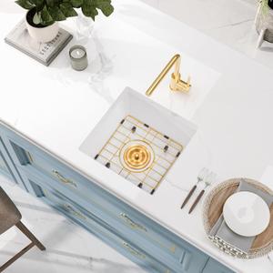 Rhbamoa White Bar Sink Undermount,White Granite Composite Kitchen Sink 15 inch,15''x15'' Small Bar Sinks Undermount,Small Single Bowl Quartz Sinks with Accessories