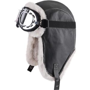 Trapper Hat Winter Hats for Men Aviator Hat with Goggles Fur Hunting Hat with Fur Ear Flaps (One Size, Black)