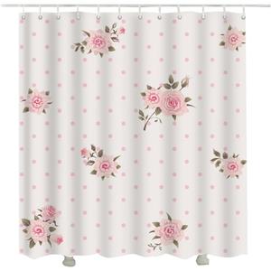 Floral Polka Dot Background Shower Curtain Shabby Chic Style Pattern with Pink Roses 72 x 72 Curtain for Bathroom Shower Curtain Set with Hooks Home Bath Curtain