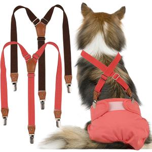 Pet Soft Dog Suspenders 2 Pieces Female Dog Diaper Suspenders for Dogs Diaper Keeper Suspender for Doggy Skirt, Dress, Diapers (Brown & Red, M/L)