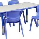 Flash Furniture Emmy 23.625''W x 47.25''L Rectangular Blue Plastic Height Adjustable Activity Table Set with 4 Chairs