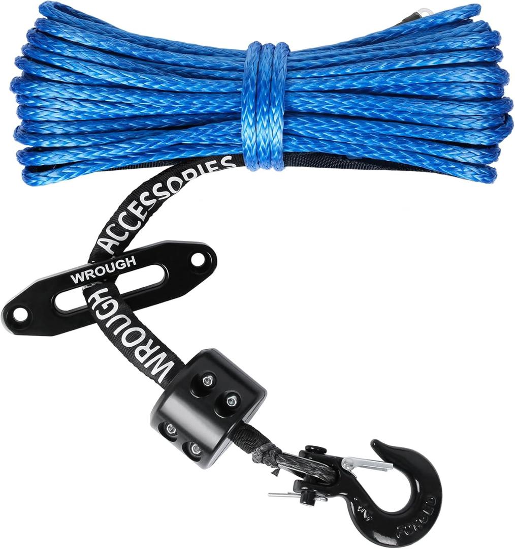 3/16" Synthetic Winch Rope Kit, 3/16 In x 50 Ft 8500LBs Strength ATV Winch Rope Line with Steel Hook, Fairlead, Rubber Stopper, Protecting Sleeve and Thimble, Suitable for ATV, SUV, Vehicle (Blue)
