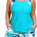 HUSKARY Plus Size Two Piece Tankini Swimsuit for Women 2026 Tummy Control Full Coverage Bathing Suits with Swim Shorts Pocket (Flower01, 20W)