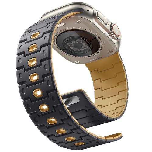 Bandletic Compatible with Apple Watch Series 11 Band 46mm Men Women, Rugged Sport Watchband for iWatch 44mm/45mm/46mm/49mm/42mm(Series 3/2/1), Anthracite-Earthy Yellow