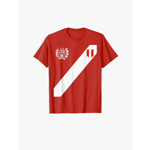 Peru Red Shirt Peruvian Flag Escudo Retro Soccer Peru T-Shirt, Size: Kids -M