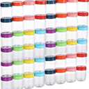 novelinks 8oz Plastic Jars With Lids Colorful Lid Mason Jars 48Pack 8 oz Plastic Containers With Lids For Diy Food Milkshake Salads Snake Jams Spices (48)