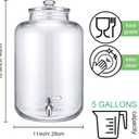 Newtay 5 Gallon Glass Water Dispenser Countertop with Glass Lid and Stainless Steel Spigot Beverage Drink Dispenser Airtight Leakproof Large Jug for Summer Outdoor Party Juice Kombucha