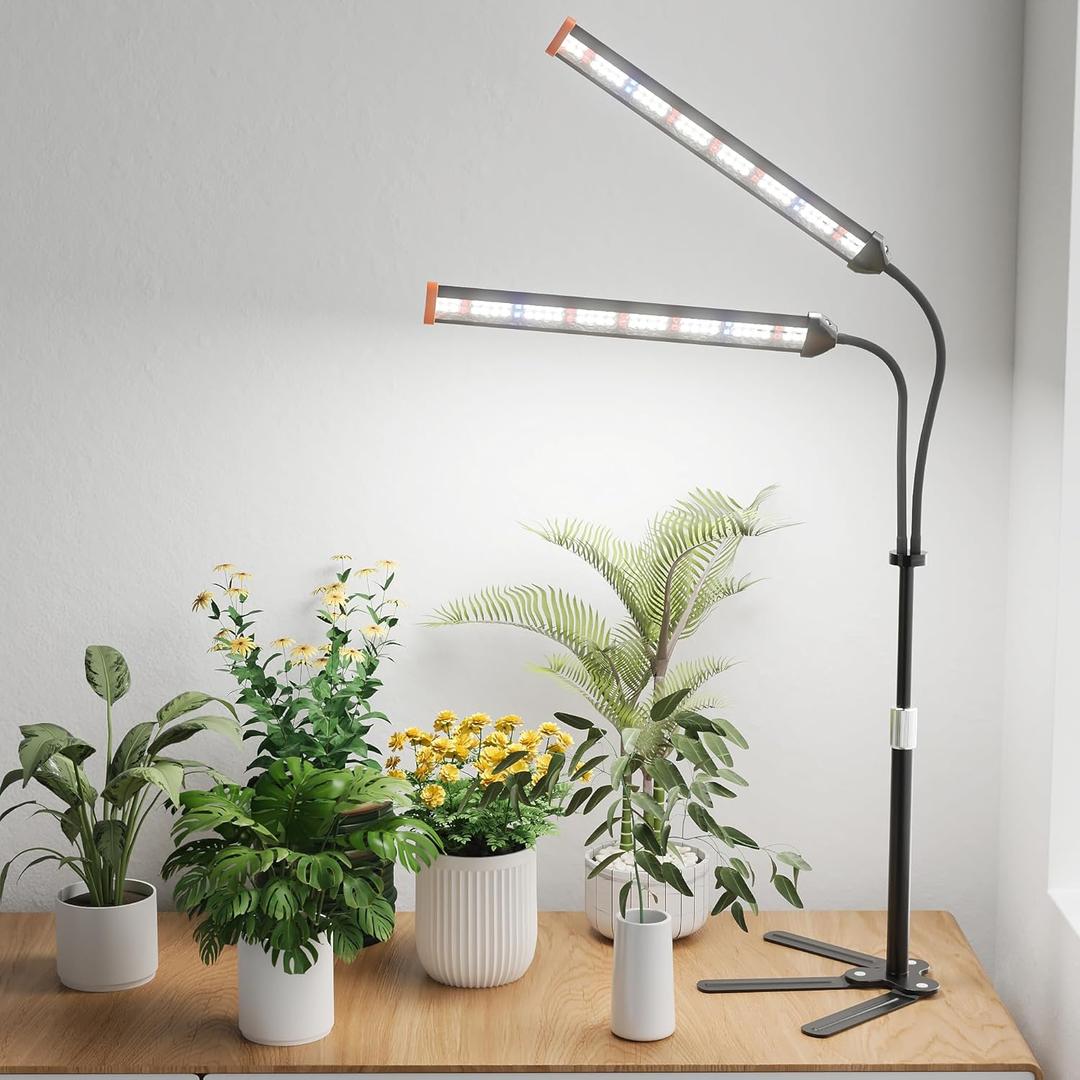 GooingTop Grow Light for Indoor Plants,5000K Full Spectrum Growing Plant Lamp with White Red Blue LED for Pots Succulents Seed Starting,Height Adjustable 10-32'' with Optional Dimming & Timer (XX Large, Black)