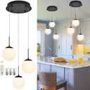 KoKo&Yukina 3 Light Globe Glass Pendant Light Modern Black Globe Chandelier Adjustable Length Pendant Light Fixtures Milky White Glass Ceiling Light for Foyer Hallway, 3-light, D11.8"
