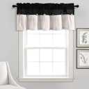 Lush Decor Linen Button Farmhouse Valance, 52" W x 18" L, Black & White - Kitchen Curtains Valances, Rustic Color Block Design With Husk Button