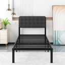 Likelalaso Twin XL Bed Frame with Upholstered Headboard, 14 inch Twin XL Metal Bed Frames, Steel Slat Support, Noise Free, No Box Spring Needed, Easy Assembly, Black