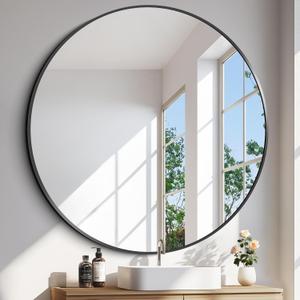 Black Round Mirror, 48 inch Large Circle Mirrors, Oversized Round Bathroom Mirrors, Aluminum Metal Frame Big Round Mirror, Huge Circluar Wall Mirror for Bathroom Living Room Entryway Bedroom (48"L x 48"W, Black Frame)