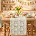Artoid Mode Beige Soft Plush Faux Fur Jacquard Pink Ear Bunny Easter Table Runner, Spring Holiday Kitchen Dining Table Decoration for Home Party Decor 13x120 Inch