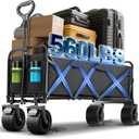 350L Large Capacity Foldable Wagon with Brakes, 560lbs Heavy Duty Collapsible Wagon Cart with Push Handle All-Terrain Big Wheels for Camping, Sports, Shopping, Beach