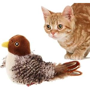 Simulated Chirping Bird Cat Toy, Flying Interactive Flapping Chirping Bird Cat Toy, Cat Bird Toy with Feather Tail, for Bored Indoor Cats (Sparrow)