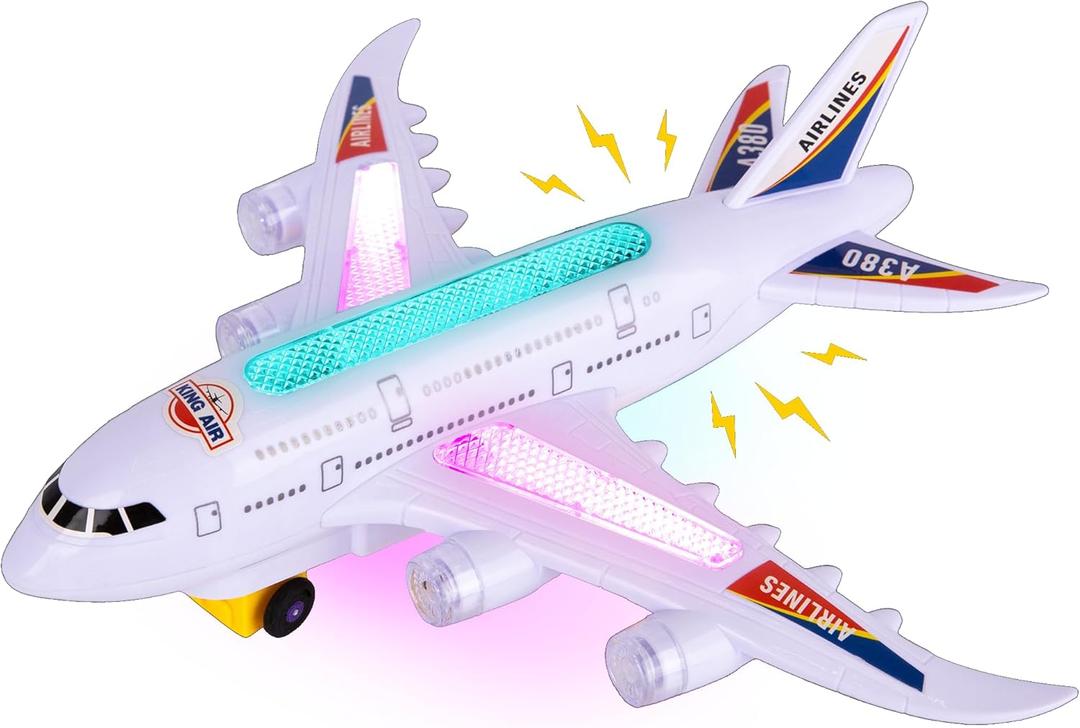 ArtCreativity Light-Up Airplane Toy with Bump & Go Action, Flashing LED Lights & Takeoff Sounds  Kids Airplane Toy with Moving Wheels  Fun Birthday Gift for Boys & Girls Ages 3-8