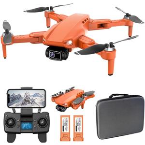 Lozenge Brushless Drone with Camera 4K GPS Drone Follow Me Quadcopter RC Helicopter L900 Pro SE Motorized Adjustment Cam Dual Cameras with Storage Bag (1080P Camera&2 Battery&Orange)