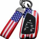 American USA Flag Metal Key Fob CoverKey Case,Keychain,Accessories Compatible with 2022 2023 2024 2025 Chevy Silverado 1500 GMC Sierra 1500, 2024 2025 Silverado Sierra 2500HD 3500HD