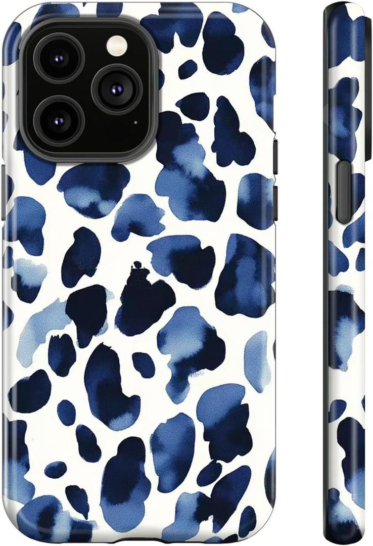 Case Compatible with iPhone 14 Pro Max,Blue Leopard Print Phone case Design for Girl Women Boy Men,Dual-Layer Soft Silicone Scratch-Resistant Shockproof Phone Cover