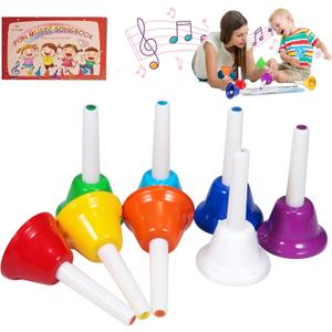 Hand Bells, 8 Note Musical Handbells Set with 17 Songbook Musical Toy Percussion Instrument for Toddlers Children Kids for Children's Day Family Activity School and Church (Multicolored)