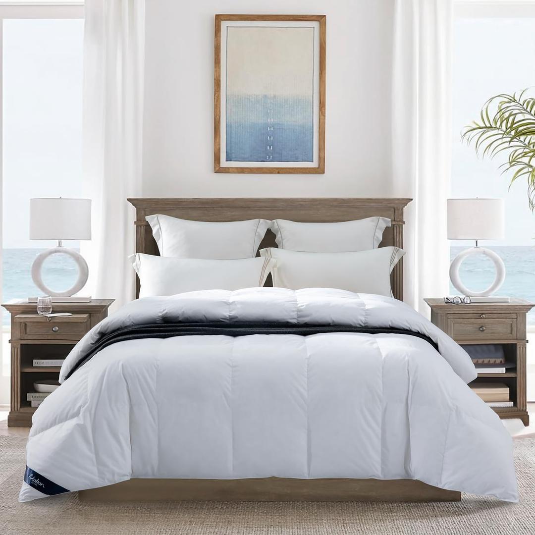 Globon Ultra-Soft Lightweight Down Feather Comforter King Size, Breathable Light Duvet Insert for Hot Sleeper/Warm Weather, Noiseless Shell,700 Fill Power with Corner Tabs, White