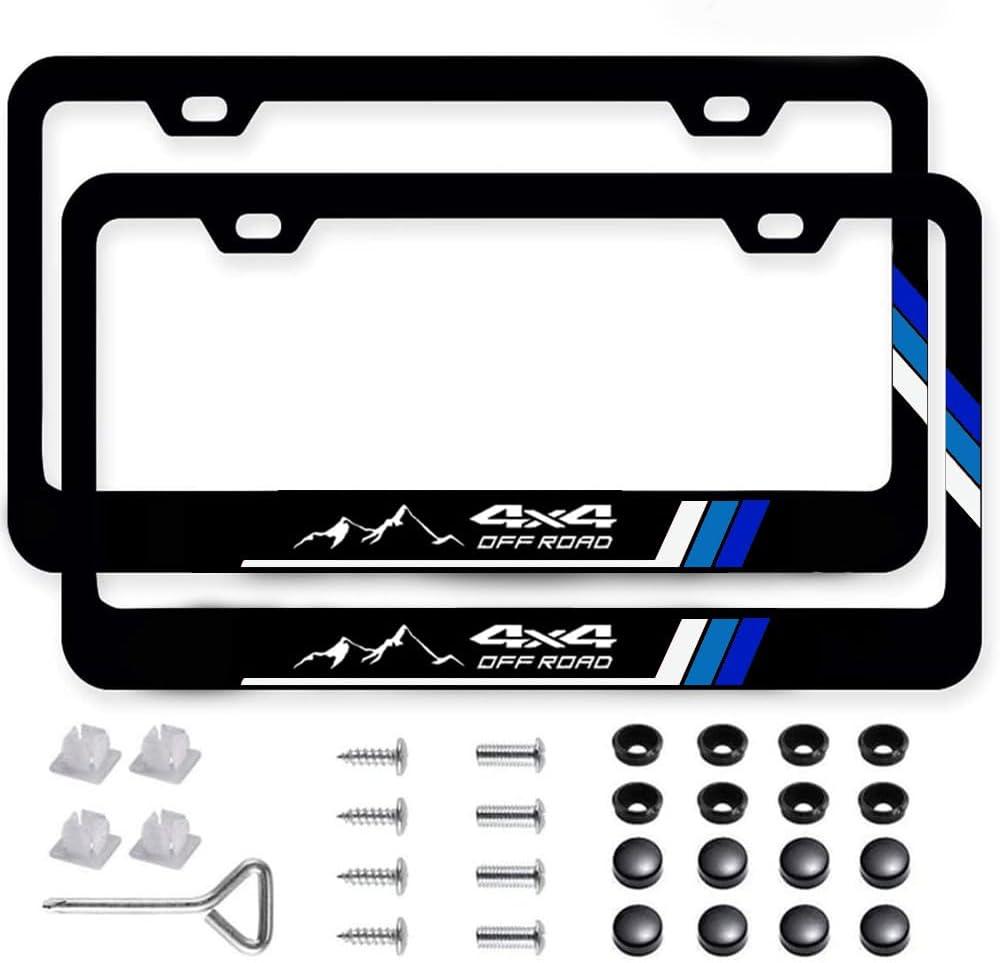 2Pack Tri-Color Stainless Steel License Plate Frames Holder with Screw Caps Rust-Proof, Weather-Proof fit for Toyota Tacoma 4Runner Tundra Rav4 Highlander Sequoia TRD -Blue02