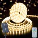Solar Strip Lights Outdoor, 33Ft 640 LED Waterproof Strip Lights with Remote Timer Dimmable Outside Strip Light for Garden Yard Party Decor (No Adhesive) (Warm White)