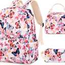 Sunborls Teens Girls Cute Backpack 3 in 1 with Lunch Bag Pencil Bag Set Females Daily Leisure Travel Laptop Backpack He is Also Back To School Student Bookbags (Butterfly Pattern Pink