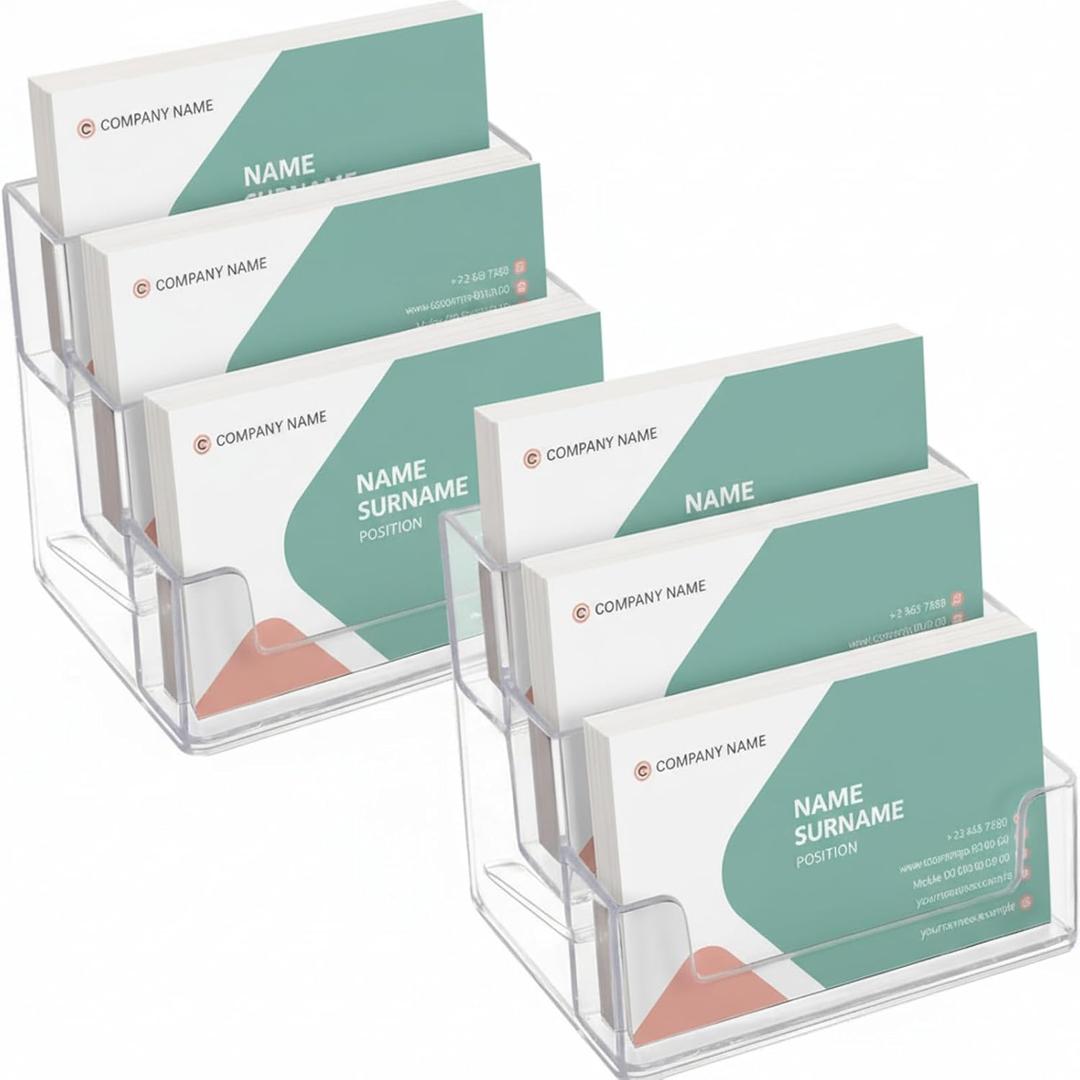 TecUnite 2 Pieces Business Card Holder for Desk 3 Tiers Clear Acrylic Stand for Business Card Organizer Storage Holder Display for Office and Company, 180 Cards Capacity