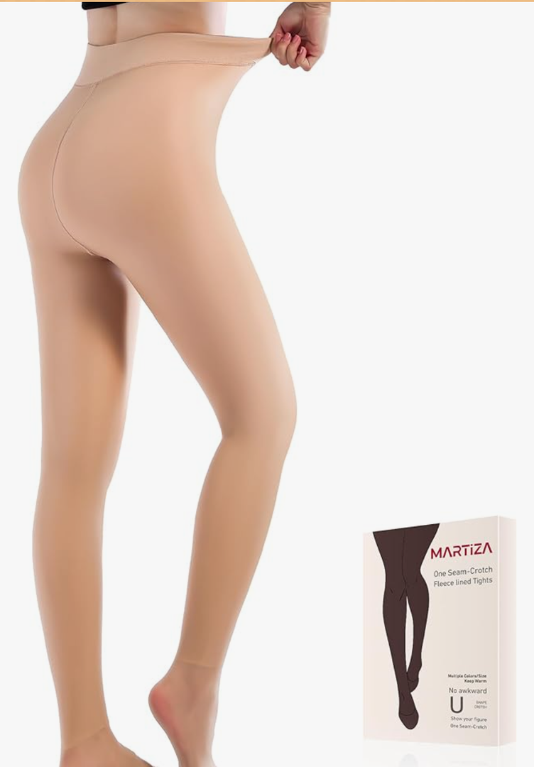 MARTIZA Fleece Lined Tights for Women,Fake Translucent Winter Thermal Pantyhose, Warm Thick High Waist Leggings, M
