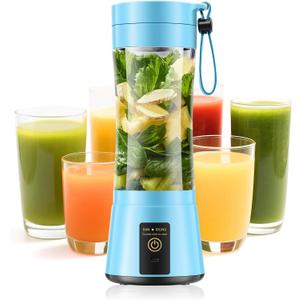 Portable Blender for Smoothies & Shakes - Cordless Personal Size Blender with 6 Blades, 380Ml Juice Cup, Lightweight & Rechargeable, Freshly Squeezed for Picnic/Sports/Office (Blue)