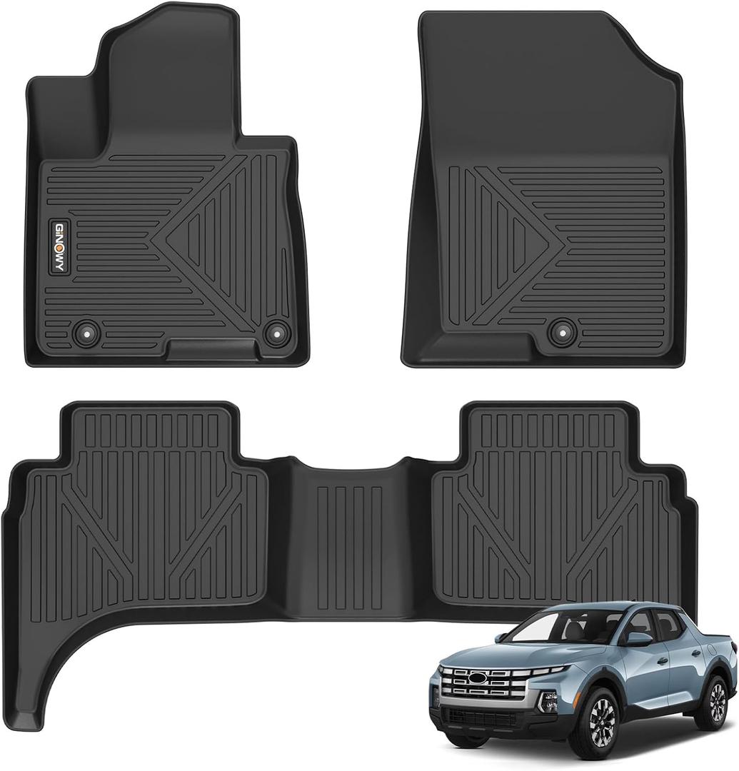 GINOWY-Floor Mats for Hyundai Santa Cruz 2022-2025 2026, TPE All Weather Car Mats Santa Cruz, Custom Fit Floor Liners, Heavy Duty Non-Slip Car Accessories Mats-Black