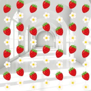 8 Pcs Strawberry Hanging Decoration Strawberry Garland Banner Cute Berry Hanging Paper Cutouts Banner for Birthday Party Baby Showers Decoration Supplies