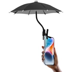 Phone Umbrella - Anti-Glare Sun Shade, Clip On umbrella for phone sun shade, Protects from Sunlight and Glare, Rain protector Outdoor Activities, Universal Fit for All Smartphones-Black