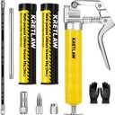 KRETLAW Mini Grease Gun (3000PSI) with Double 3oz Cartridge Grease and 12'' Flex Hose, Reinforced Coupler for Automotive, Yellow