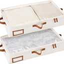 StorageWorks Under Bed Storage Containers with Handles and Label Holder, 2 Pack Ultra-thick Fabric Underbed Bins, Closet Organizer for Clothes, Blankets, Sweater (Medium-without Wheels, Beige)